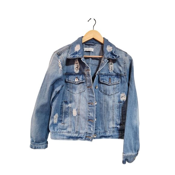 Ci Sono Denim Collection Distressed Light Blue Jean Jacket For Women Size L - Picture 1 of 3